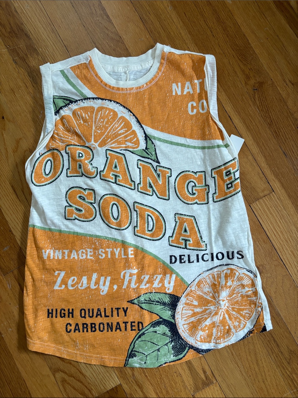 Anthropologie White & Orange Orange Soda Graphic Muscle Tee
